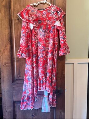 Girls Nuggles Red Floral Ruffle High-Low Dress Size 10